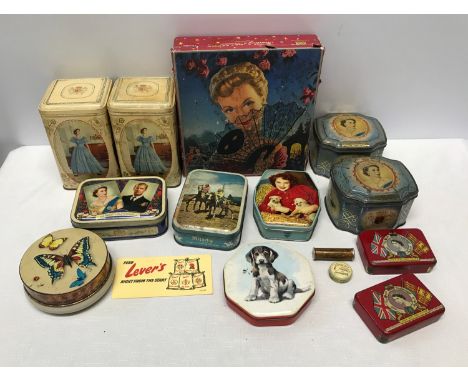 Selection of confectionary, tea, biscuit and oxo tins, Horner, Blue Bird, Queen Elizabeth Coronation tins.Condition ReportLig