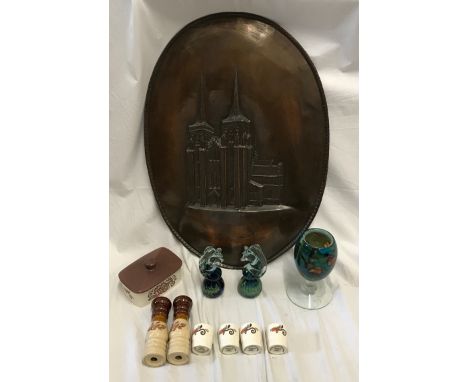 A miscellany to include a Medina glass goblet 18.5cms h, two Medina horse head paperweights 16cms h, 4 Royal Worcester egg cu
