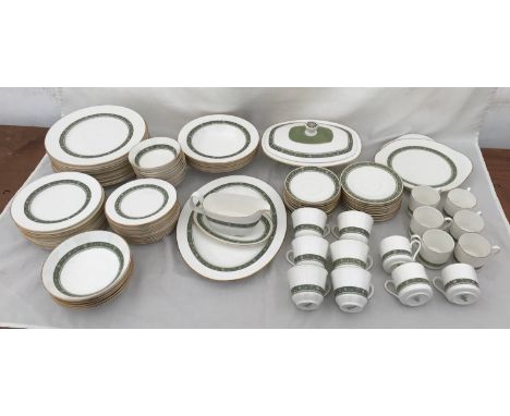 A large quantity of Royal Doulton Rondelay H5004 china to include 12 dinner plates 27cm w, 6 soup bowls 23cm, 10 dessert bowl