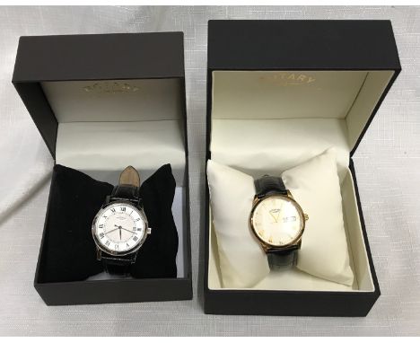 Two Rotary gents wristwatches with leather straps. One gold plated one chrome. Both boxed.Condition ReportVery good condition