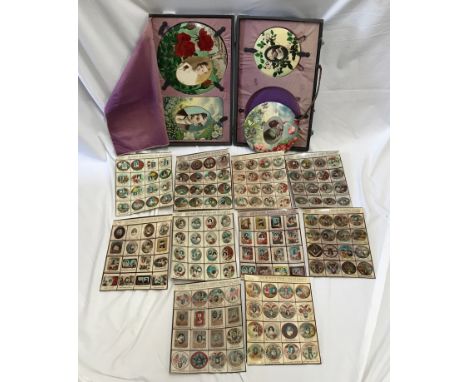 Early 20thC salesmen's samples of tin floral printed photo frames with applied portrait photographs and a presentation case o