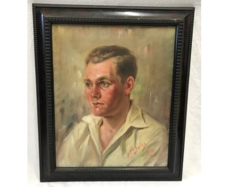 Framed oil painting of a portrait of a Gentleman signed V.F Salez 1925 Malta. Picture size 47cms h x 38cms w.Condition Report
