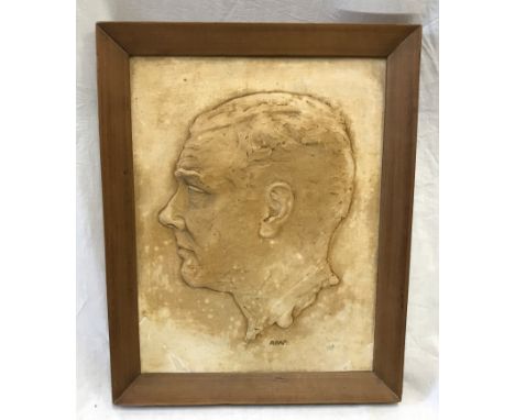 Framed bass relief wall plaque, portrait of a Gentleman signed APAP. Size of plaque 42cms h x 32cmsCondition ReportSome repai