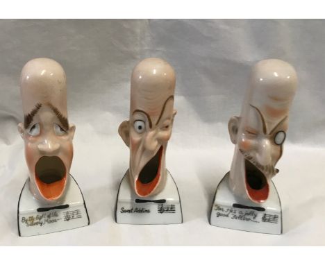 Three novelty singing head ashtray to include "Sweet Adeline", " By the light of the silvery Moon...", " For hes a jolly good