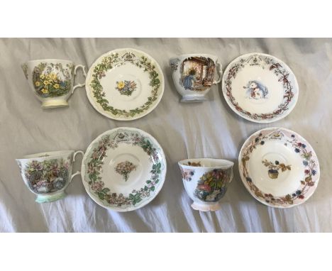 Royal Doulton "Brambly Hedge" Four Seasons cup and saucer set. Cups 7.5cm h, saucers 14cms d.Condition ReportVery good no iss