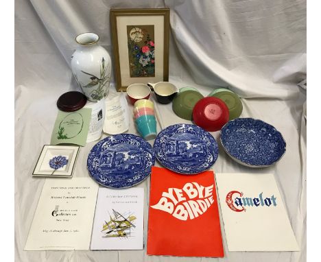 A miscellany to include a Franklin Pottery Meadowland bird vase 30cms h, 2 Spode Italian plates 25cms d, a  square Villeroy a