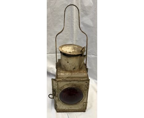 Railway lamp, white, stamped BR(W) British Rail, height including handle 53cms h.Condition ReportSurface rust and scratches, 