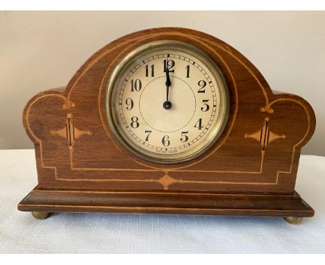 An Edwardian inlaid mantle clock. 16.5cms x 25cms.Condition ReportNot in working order.