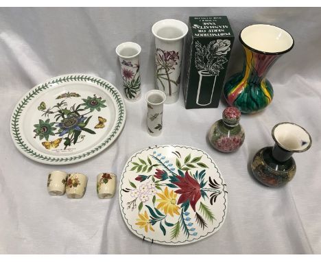 Pottery selection to include Portmeirion Botanic Gardens plate 31cm d, tall vase with box 23cm h, medium vase 17cm h, small v