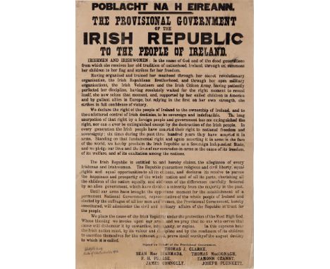 THE PROCLAMATION OF INDEPENDENCE OF THE IRISH REPUBLIC SIGNED BY THE PRINTER, CHRISTOPHER BRADYPrinted in Dublin, 23rd April 