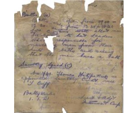 BALLYKINLAR CAMP DOCUMENTS (CO. DOWN) AN IMPORTANT COLLECTION OF ORIGINAL DOCUMENTS, concerning the operation of the British 