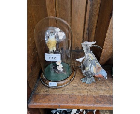 Royal Worcester Kestrel on bronze foliage under glass dome (overall height 19cm) together with a Royal Worcester ‘British Bir