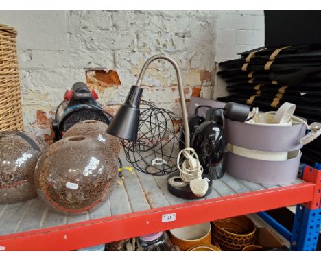 Various ceiling lights, desk lamp, fittings, and an electric heater