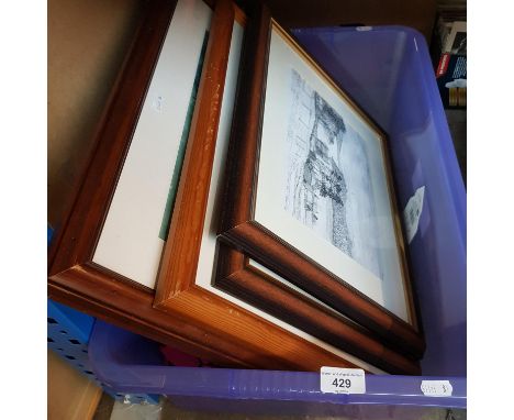 A box of pictures including original works, watercolours &amp; pencil sketches by Herbie Wilkinson.