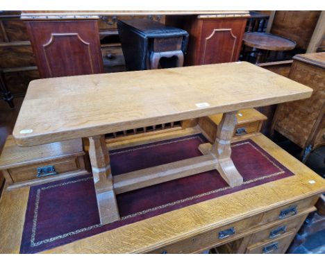 Robert 'Mouseman' Thompson refectory style coffee table, height 44.5cm, length 91cm and width 37.5cm. Condition- very good, s