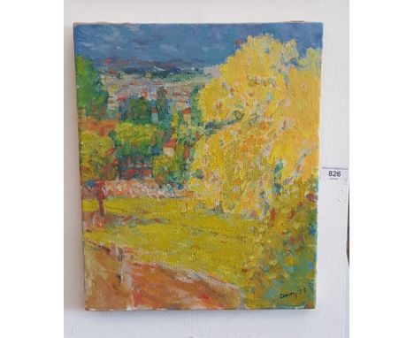 John Bailey, oil on canvas, impressionist landscape, Dordogne France, 31cm x 38cm, bought by the vendor direct from the artis