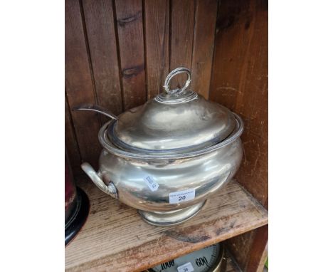A silver plated tureen with ladle &amp; 3 spoons. 