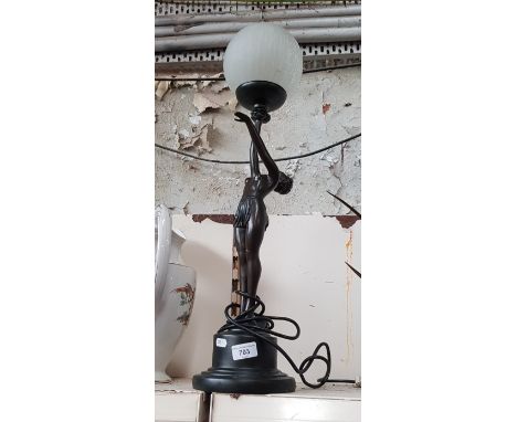 Modern bronze style figure lamp with glass shade 