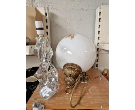A French mid century Sevres glass table lamp &amp; a large mid century globe ceiling light shade. 