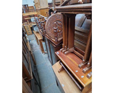 Various items of furniture to include oak dresser, Edwardian table, a glazed bookcase, various chairs, bentwood coat stand, o