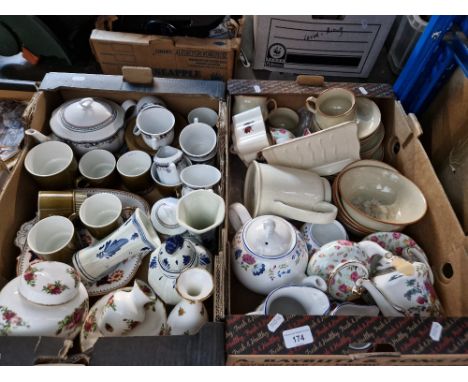 2 boxes of mixed pottery including Royal Albert Old Country Roses, Denby Daybreak etc