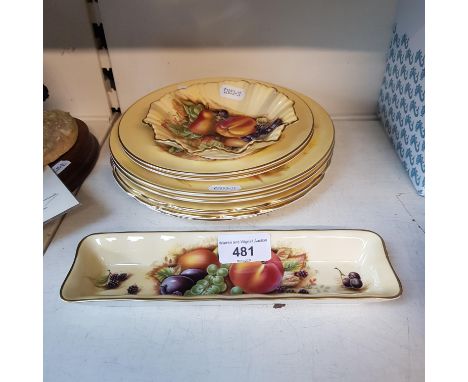 Seven pieces of Aynsley 'Orchard Gold' ceramics, mostly plates, together with one other similar plate.