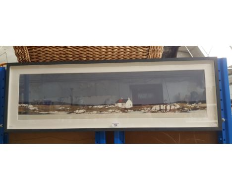 A contemporary John Lewis art print, 'Traigh Mhor, Barra', modern box frame, 108cm x 36cm (overall).