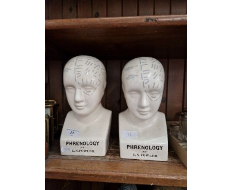 Two ceramic Phrenology heads by L.N.Fowler. 