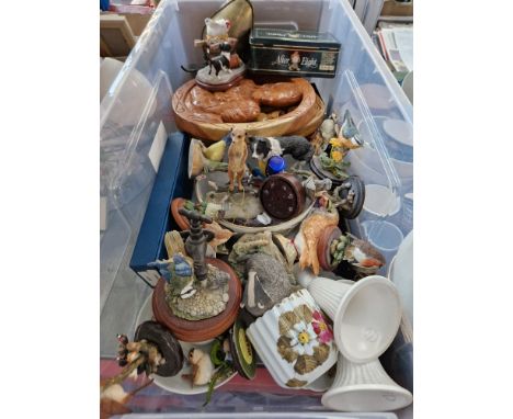 A box of assorted china, ornaments &amp; watches to include Royal Worcester, Border Fine Arts &amp; vintage scales with weigh