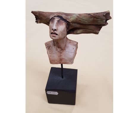 Christy Keeney (b.1948), ceramic sculpture, bust on stand, inscribed 'C KEENEY' to underside, height 22cm.