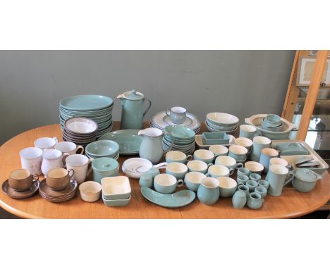 A large quantity of vintage turquoise Denby pottery dinnerwares and other china