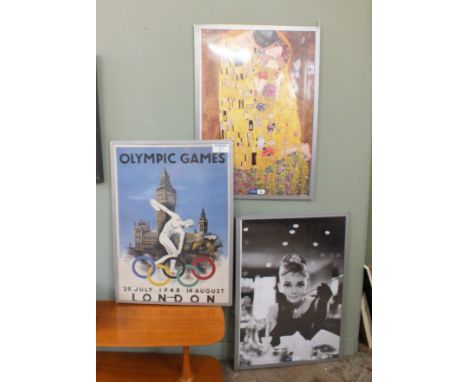 Six large vintage style posters doubled up in aluminium shop frames