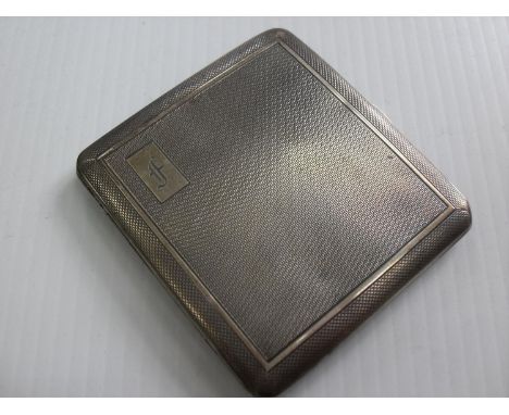 A George V silver cigarette case with engine turned design, initialled cartouche by W T Toghill & Co, Birmingham, 1932, 78g a