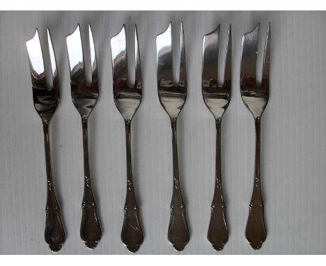 A set of six silver dessert forks by Elkington & Co., Sheffield, 1965, 185g, a Victorian dinner fork by John Stone, Exeter, 1