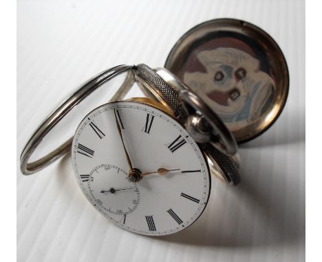 A silver-cased pocket watch with engine turned design, Roman numerals and subsidiary seconds hand, London 1916, not in workin