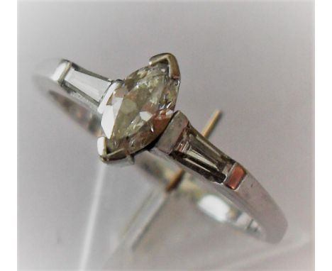 An 18ct white gold marquise-cut diamond ring, size N, 2.7g, hallmarked 