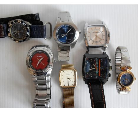 An assortment of gents' fashion watches to include: Tag Heuer Monaco Calibre 36 replica, Ben Sherman, Fossil,  Main, Yes, vin