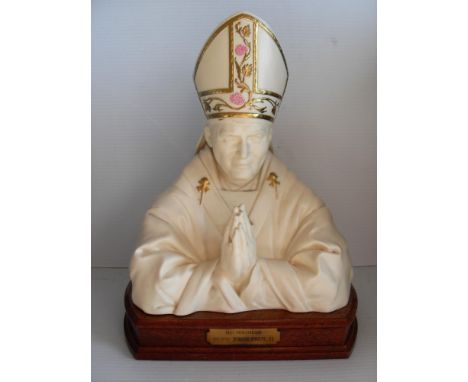 A Royal Worcester limited edition, 40/250, bust on mahogany plinth to commemorate the visit of Pope John Paul II to Britain, 