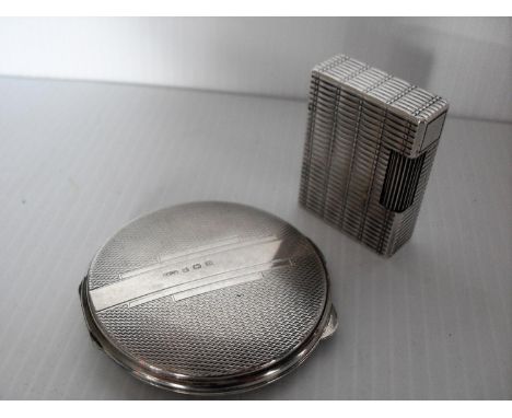 A George VI silver compact with engine turned design by Broadway & Co, Birmingham, 1948, a S T Dupont vintage lighter, two vi