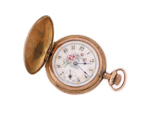 Art Nouveau pocket watch, gold, women, adorned with floral elements