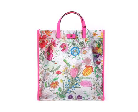 Gucci handbag, Flora Print, vinyl and leather, from the collection Croisière 2020