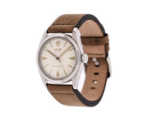 Rolex Oyster wristwatch, vintage, men, reference 6082, manual winding movement. Cream-coloured dial with gold indices. Afterm