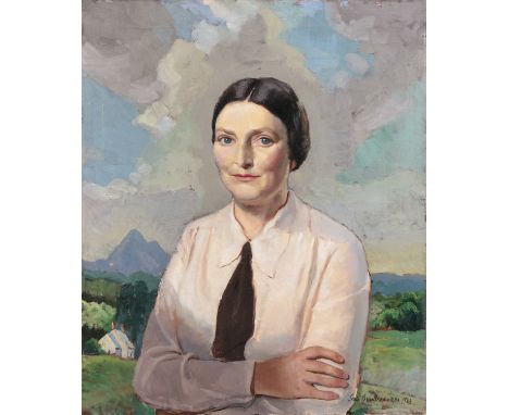 Seán O'Sullivan RHA (1906-1964)Portrait of Mrs. R. Smyllie, in a West of Ireland LandscapeOil on canvas, 76 x 64cm (30 x 25¼'