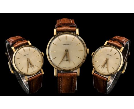 Gents 9ct Gold Garrard Wristwatch champagne dial with baton numerals &amp; subsidiary seconds, manual wind 32mm case in worki