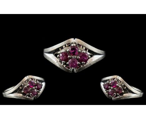 18ct White Gold - Attractive Ruby Set Dress Ring, Marked 750 to Interior of Shank. The Four Faceted Rubies of Good Colour. Ri