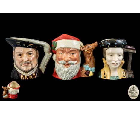 Royal Doulton Trio of Large Hand Painted Ceramic Character Jugs ( 3 ) In Total. Comprises 1/ Santa Claus, Style Two. D6675. H