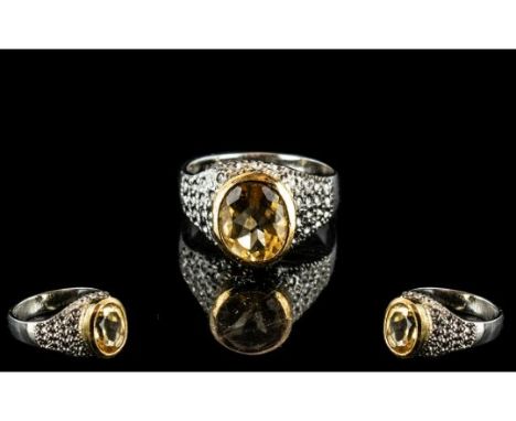 5.60 Ct Yellow Citrine Silver Ring.