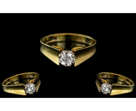 Ladies Attractive - 18ct Gold Stylish Set Single Stone Diamond Ring, Full Hallmark 750 to Interior of Shank. Excellent Round 