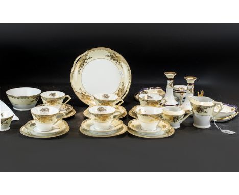 Noritake Tea Service, comprising Milk Jug, Sugar Bowl, Creamer and Sugar Bowl, Six Tea Cups, Saucers and Sandwich/Cake plates