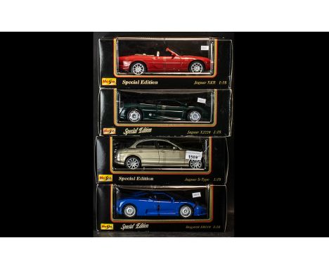 Collection of Four Maisto Special Edition Large Model Die Cast Cars, scale 1:18, comprising Jaguar S Type in silver, Bugatti 